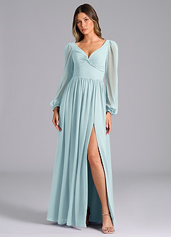 Azazie Zeya Bridesmaid Dresses Sea Glass A-Line Long Sleeve Chiffon Dress image4