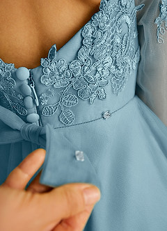 Azazie Precious Flower Girl Dresses Moody Blue A-Line Lace Tulle Dress image6