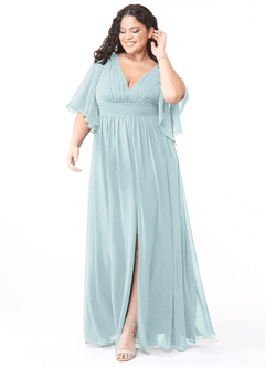 Azazie Temeka Bridesmaid Dresses Mist A-Line Ruched Chiffon Dress image7