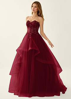 Anais Merlot Corset Lace Up Back Lace Ruffled Prom Dress image4