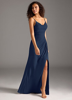 Azazie Deandra Bridesmaid Dresses Dark Navy Mermaid Pleated Chiffon Dress image4
