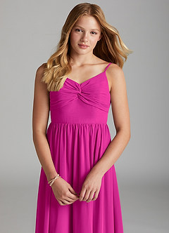 Azazie Zeya Junior Fuchsia A-Line Chiffon Dress image6
