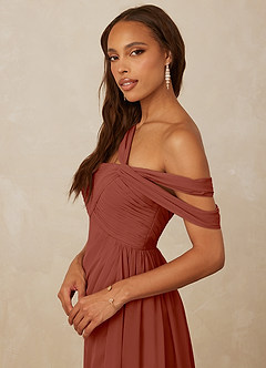 Christian Siriano Bridal for Azazie 1014 Bridesmaid Dresses Auburn A-Line Off the Shoulder Chiffon Dress image2