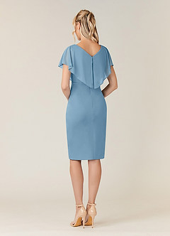 Azazie Waverly Mother of the Bride Dresses Steel Blue Sheath Pleated Mesh Dress image4