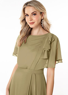 Azazie Aaliyah Abiti da damigella modesti Abito A-Line con Scollo a U a Pieghe Chiffon Floor-Length image5