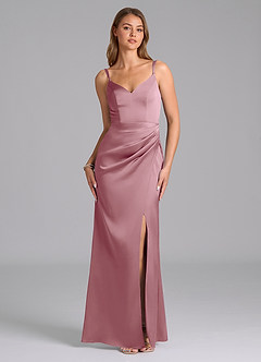 Azazie Leo Final Sale Vintage Mauve Sheath Pleated Stretch Satin Dress image1