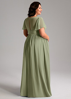 Azazie Verna Kjoler til hjemmeprøvning A-Line V-hals Ruched Chiffon Gulv-længde Kjole image8