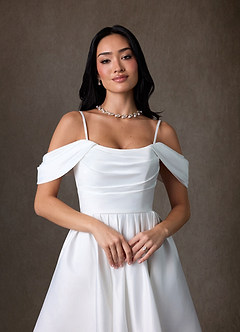 Azazie Anne Wedding Dresses Diamond White A-Line Satin Dress image4