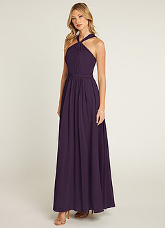 Azazie Jacey Bridesmaid Dresses Plum A-Line Pleated Chiffon Dress image3