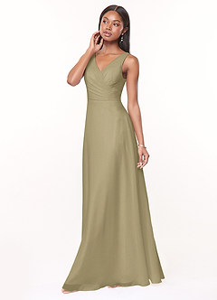 Azazie Nala Bridesmaid Dresses Moss Green A-Line Pleated Chiffon Dress image3