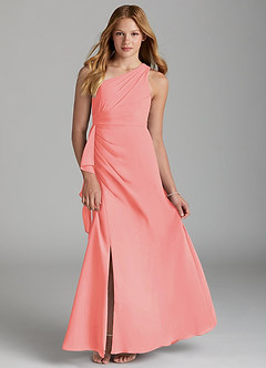 Azazie Maive Junior Coral A-Line Pleated Chiffon Dress image1