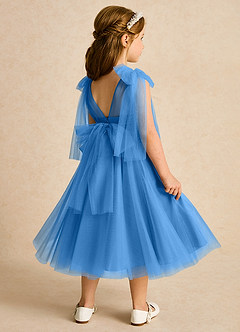 Azazie Dori Robe Demoiselle D'honneur Fillette Robe Trapèze en Tulle Rayé Geai Bleu image3