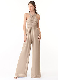 Azazie Berdie Bridesmaid Dresses Taupe Halter Chiffon Jumpsuit image1