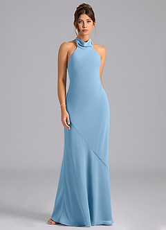 Azazie Velli Bridesmaid Dresses Steel Blue Mermaid Bow Chiffon Dress image6