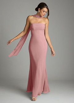 Azazie Saylor Brudtärnklänningar Klä av Sjöjungfru i Chiffong Axelbandslös Dammig Ros image7