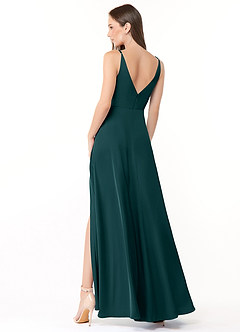 Azazie Dalilah Brautjungfernkleider A-Linie V-Hals Gefaltet Stretch-Satin Kleid Kiefer image2