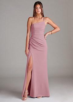 Azazie Eren Bridesmaid Dresses Vintage Mauve Sheath One Shoulder Stretch Crepe Dress image3