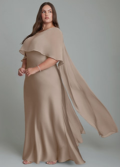 Azazie Stefania Robes de demoiselle d'honneur Robe Trapèze en Satin extensible Taupe image4