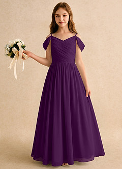 Azazie Chelo Girls Formal Flower Girl Dresses Grape A-Line Pleated Chiffon Dress image3