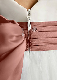 Azazie Sosie Robe Demoiselle D'honneur Fillette Robe Trapèze en Tulle Plissée Ivoire Cèdre Rose image5