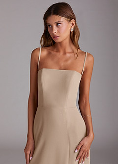 Azazie Wren Brautjungfernkleider Wandelbar A-Linie Seitliche Cut-Outs Chiffon Kleid Taupe image3