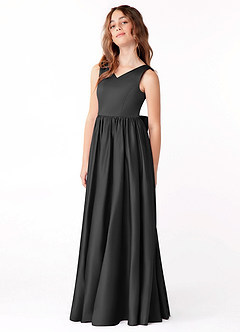 Azazie Hathaway Junior Black A-Line Bow Stretch Satin Dress image4