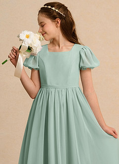 Azazie Lilia Girls Formal Flower Girl Dresses Agave A-Line with Sleeves Chiffon Dress image5