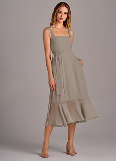 Azazie Deb Bridesmaid Dresses Taupe A-Line with Pockets Chiffon Convertible Dress image4