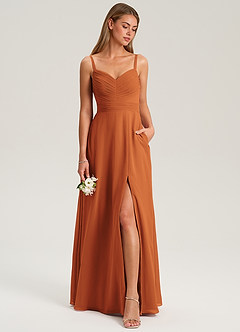 Azazie Terese Bridesmaid Dresses Cinnamon A-Line Pleated Chiffon Dress image3