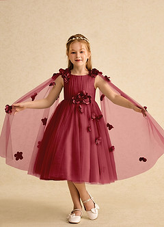 Azazie Staria Blumenmädchenkleider Ballkleid Gestreift Tüll Kleid Granatapfelrot image4