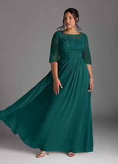 Azazie Mirielle Mother of the Bride Dresses Peacock A-Line Scoop Lace Chiffon Dress image7