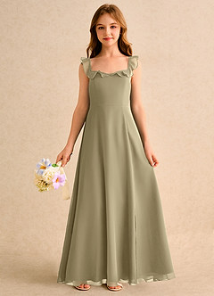 Azazie Chip Girls Formal Flower Girl Dresses Moss Green A-Line Sleeveless Chiffon Dress image3
