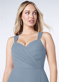 Azazie Nahrin Bridesmaid Dresses Dusty Blue A-Line V-Neck Pleated Chiffon Dress image5