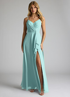 Azazie Akita Robes de demoiselle d'honneur Robe Trapèze en Mousseline de soie Aqua image1