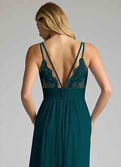 Azazie Maren Allure Bridesmaid Dresses Pine A-Line V-Neck Lace Chiffon Dress image2