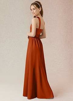 Azazie Jiya Junior Robe Trapèze en Satin extensible Plissée Orange Brûlée image3