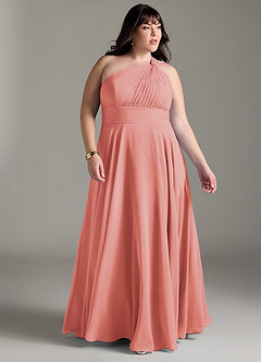 Azazie Charlize Bridesmaid Dresses Coral A-Line One Shoulder Chiffon Dress image9