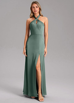 Azazie Tracie Bridesmaid Dresses Sea Moss A-Line Side Slit Stretch Satin Dress image5