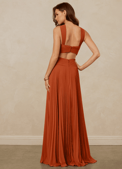 Christian Siriano Bridal for Azazie 1009 Bridesmaid Dresses Burnt Orange A-Line Pleated Chiffon Dress image4