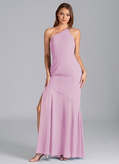 Azazie Tilla Jurken voor bruidsmeisjes Jurk van Chiffon met Zeemeermin One-Shoulder Snoep Roze image4