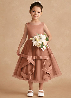 Azazie Posy Blumenmädchenkleider A-Linie Mit Perlen Tüll Kleid Bronzer image4