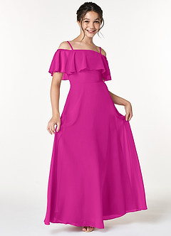 Azazie Maggie Junior Robe Trapèze en Mousseline de soie Épaule décolletée Fuchsia image3