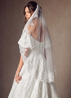 front Pearl Chantilly Lace Mantilla Veil