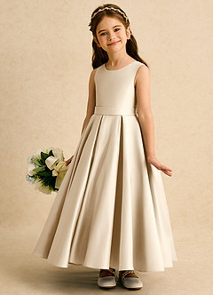 Azazie Mapel Robe Demoiselle D'honneur Fillette Robe Princesse en Mat Satiné Plissée Champagne image2