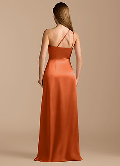 Azazie Trina Bridesmaid Dresses Burnt Orange A-Line One Shoulder Metallic Satin Dress image9