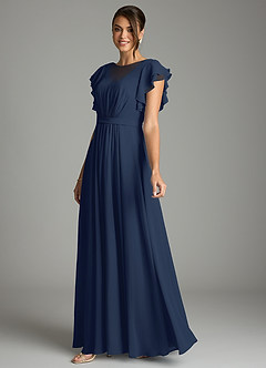 Azazie Daphne Modest Bridesmaid Dresses A-Line Ruffled Chiffon Floor-Length Dress image3
