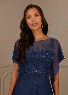 Azazie Cavell Mother of the Bride Dresses Dark Navy A-Line Sequins Mesh Dress image6