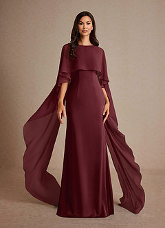 Azazie Milfred Mother of the Bride Dresses Cabernet Sheath Boatneck Stretch Satin Dress image1