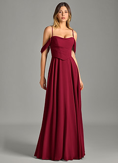 Azazie Chelsey Vestidos de damas de honor Vestido de Borgoña de Gasa de Corte en A Convertible con Vestidos sin tirantes image3
