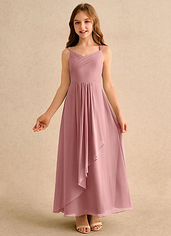 Azazie Zaida Girls Formal Flower Girl Dresses Dusty Rose A-Line Pleated Chiffon Dress image4